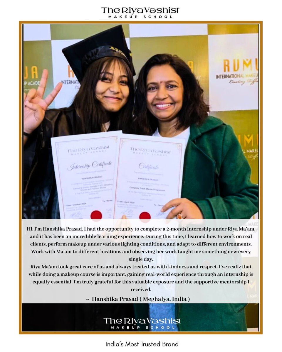 rvmua's tweet image. Success of our talented graduates!
Trained under celebrity makeup artist Riya Vashist, they are now industry-ready professionals.
✨ Advanced Curriculum
✨ Real Client Experience
✨ Guaranteed Internships
✨ 100% Job Assistance

riyavashist.com

#theriyavashist #makeup