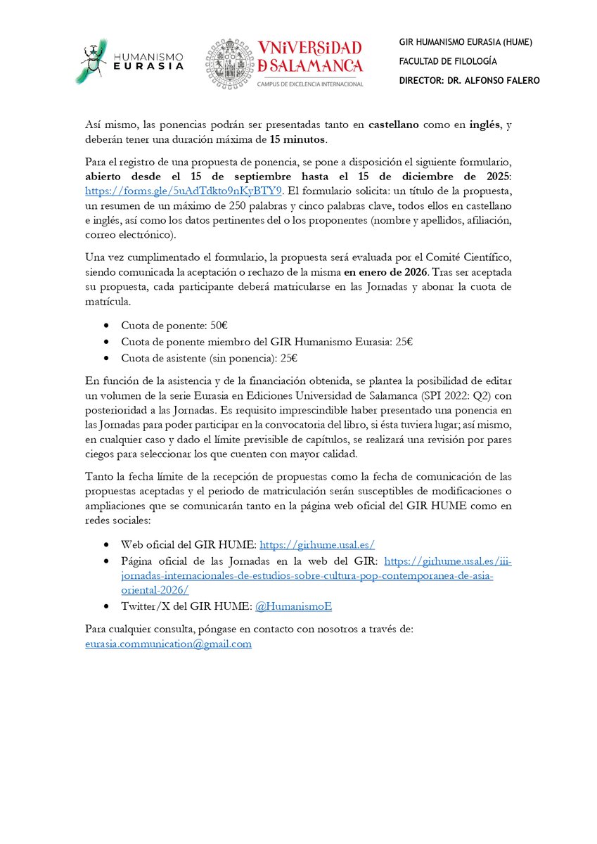 ¡Buenos días! Compartimos el Call for papers de las III Jornadas Internacionales de Estudios sobre Cultura Pop de Asia Oriental, que celebraremos en la <a href="/usal/">Universidad de Salamanca</a> los días 19 y 20 de marzo de 2026.