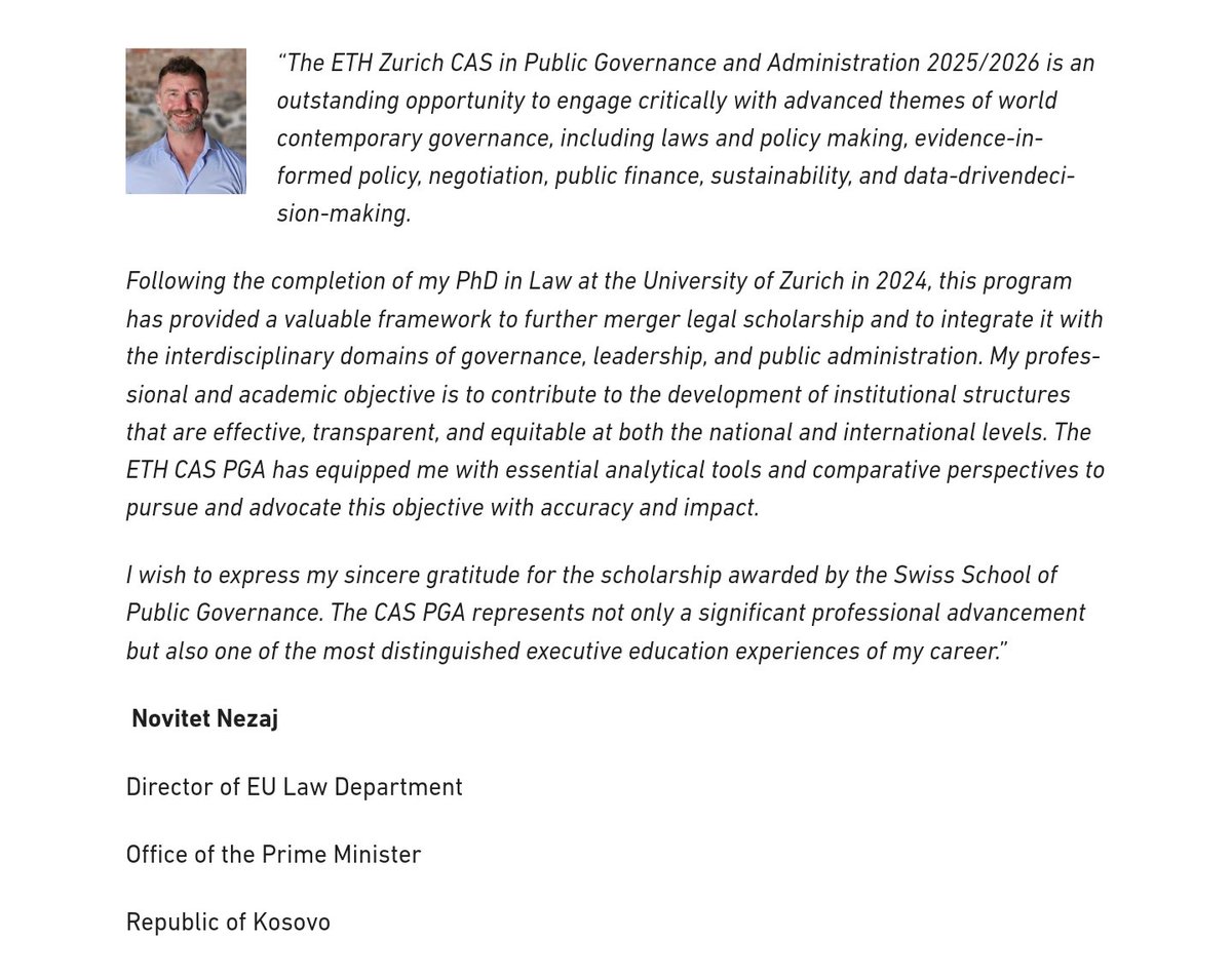 An exceptional opportunity to be part of a globally recognized program offered by ETH. Thank you <a href="/ETH/">ETH Zürich</a>
@ETHZurichSchoolforContinuingEducation @ETHZurichSwissSchoolofPublicGovernance 🇨🇭
sspg.ethz.ch/education/casp…