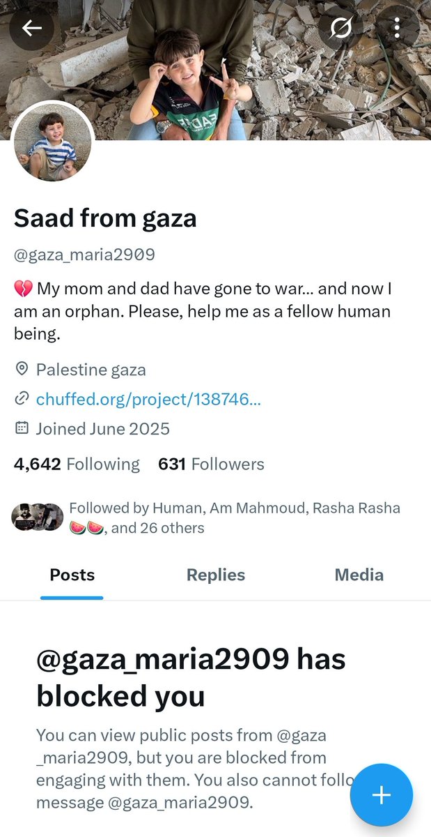 Again, this account is impersonating a child from Gaza. The child in the videos is actually called Mostafa.

All of these impersonation accounts exposed by <a href="/zesqyb/">z</a> have the same donation link which doesn't seem to belong to anyone in Gaza.