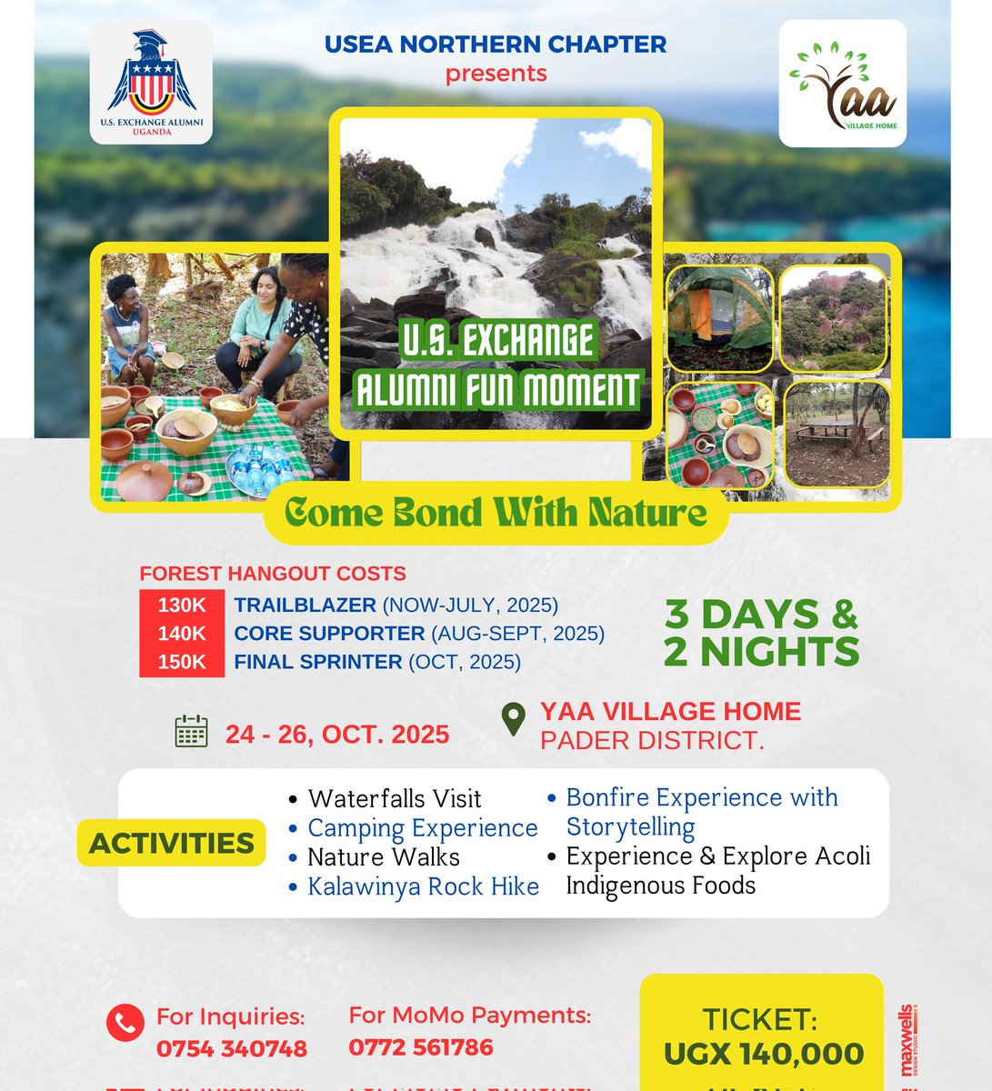 useanorthUG's tweet photo. In October, the cost will shoot up to UGX150K

Have you paid yet for this #alumnifunmoment

7 falls in one location!

Put yourself first and join this self-care team.
For swimmers, carry you swim suits!

Supporting alumni business
#yaavillagehome
@tourdenorthUg

#Aruufalls #pader https://t.co/mWS9vksXEm