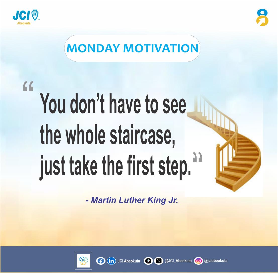 JCI_Abeokuta's tweet image. Happy Monday 😊

Keep going, don&apos;t stop.

#mondaymotivation
#EngageElevateExcel
#JCIAbeokuta
#JCINigeria
#ELV8
#JCI