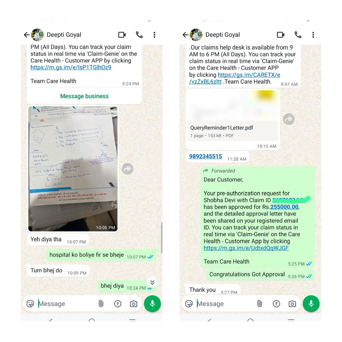 SanjayYada7n's tweet photo. ✅ Another Claim Victory!

Customer had ported policy to @CareHealthIndia Care Health just 4 months ago.
 Faced deep investigation & endless 
queries for a Hysterectomy surgery claim.

💪 We stood with her, coordinated with hospital & insurer…
 Result 👉 Claim of ₹2,55,000 Approved! 🎉

👉 Insurance is easy to buy, tough to claim. That’s where we stand with you.

We don’t just sell policies. We stand with you in the war room of claims.

💬 What would you prefer: the cheapest policy or the strongest support when your family needs it most?

💬 If tomorrow your insurer raises 10 queries on your claim, who will stand with you? 

#ClaimSettlement #HealthInsurance #CareHealth #Insurance #Indiannews