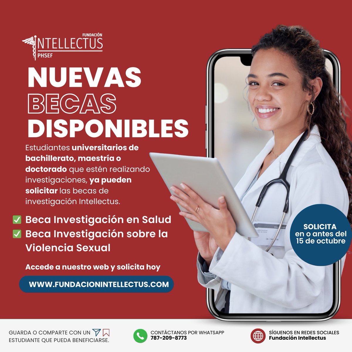 IntellectusPR's tweet image. Si estudias ciencia y estas trabajas en un proyecto de investigación, esta es tu oportunidad. La Fundación Intellectus abre convocatoria para dos becas:
- Beca en Investigación en Salud
- Beca en Investigación sobre la Violencia Sexual
Solicita hoy fundacionintellectus.com.