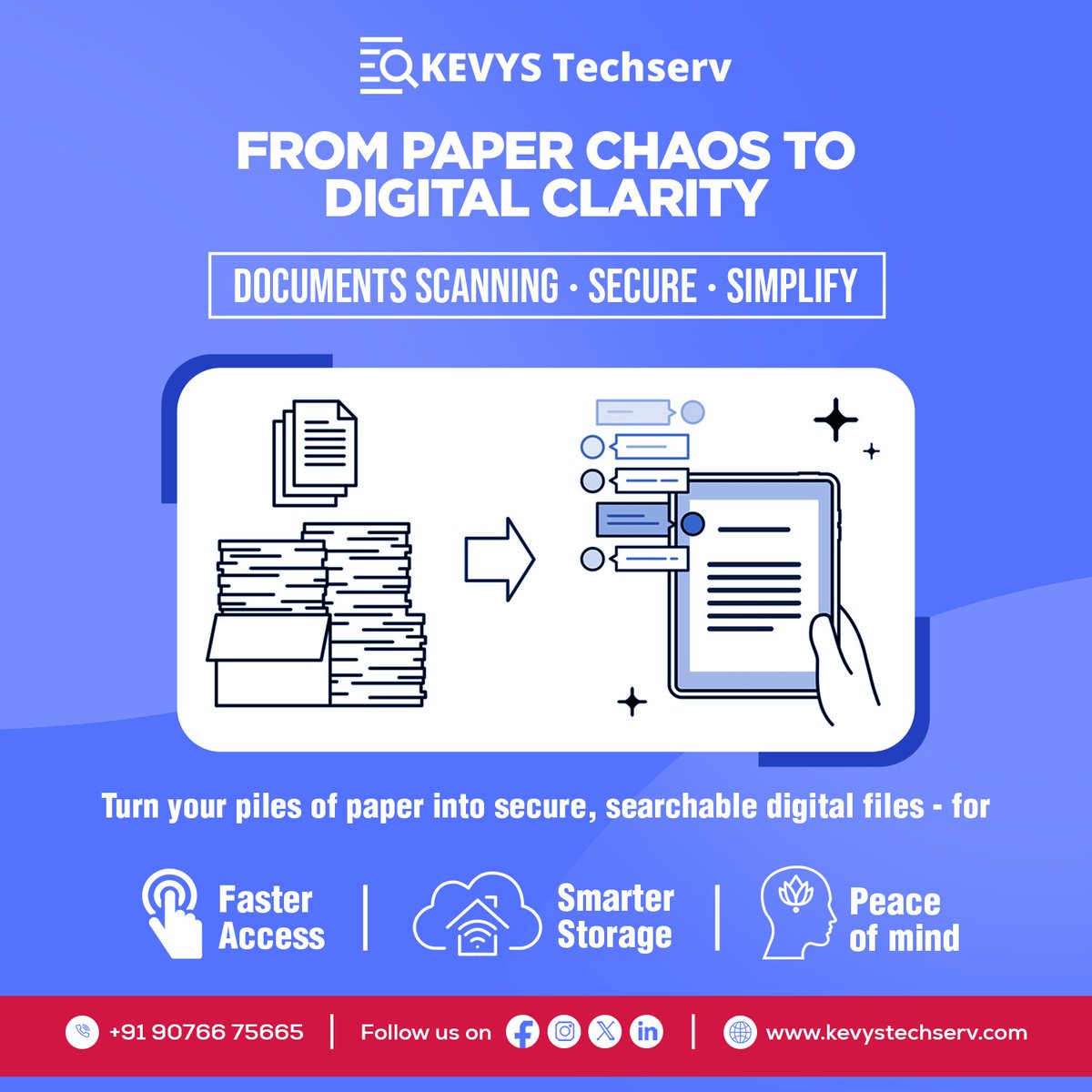 KevysTechserv's tweet photo. Problem → Solution
Lost in paperwork? ⏳
It’s time to go paperless.
We convert your files into s
earchable digital records for quick access and safe storage.

#PaperlessFuture #DocumentScanning #WorkSmart

#dms #sale #documentdigitization #godigital #gogreen #documents https://t.co/k7Ve4ZXuUg
