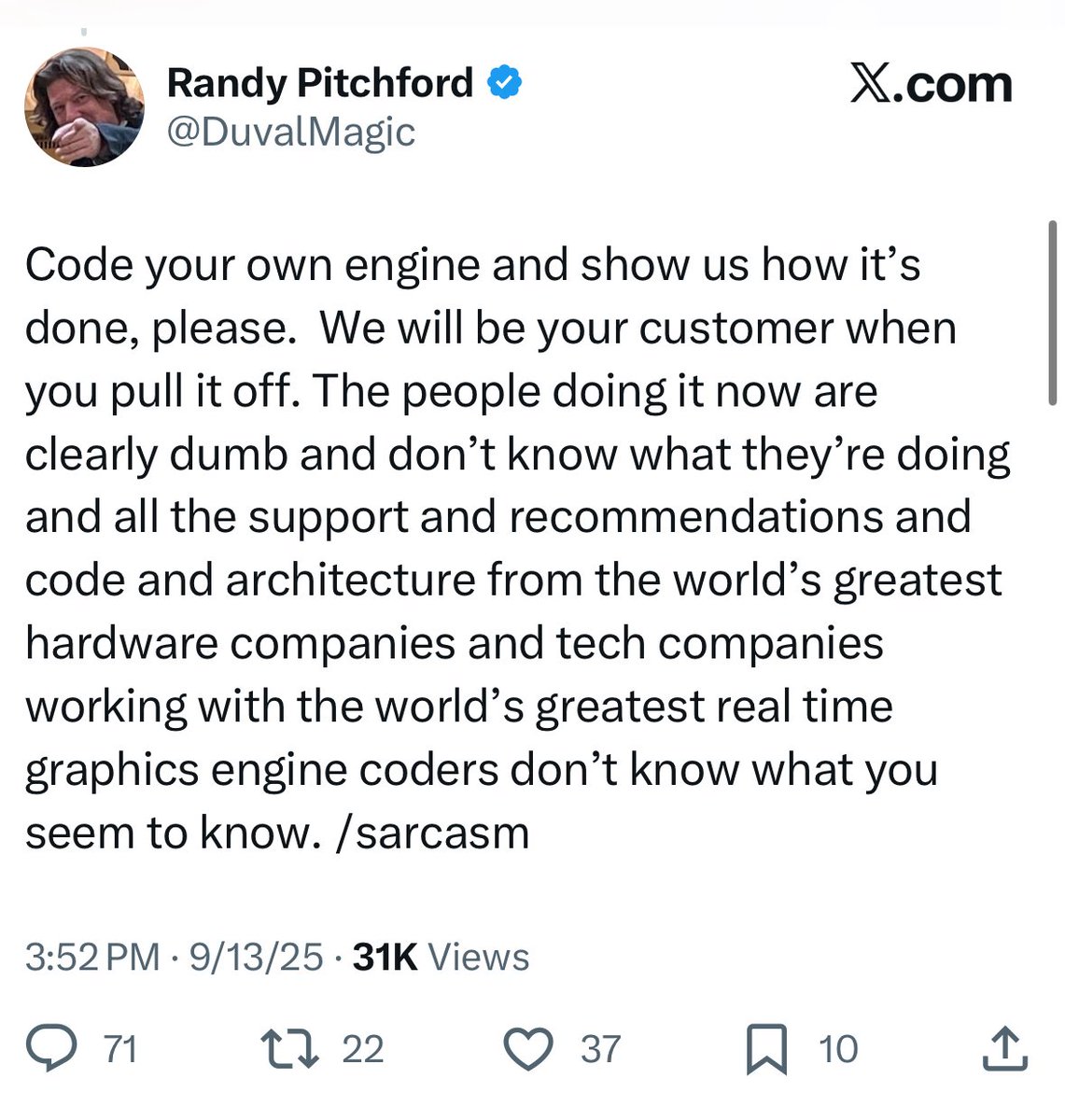 I have never seen someone work so hard to destroy the reputation of a game that's genuinely an upgrade from previous entries but has dog shit performance.