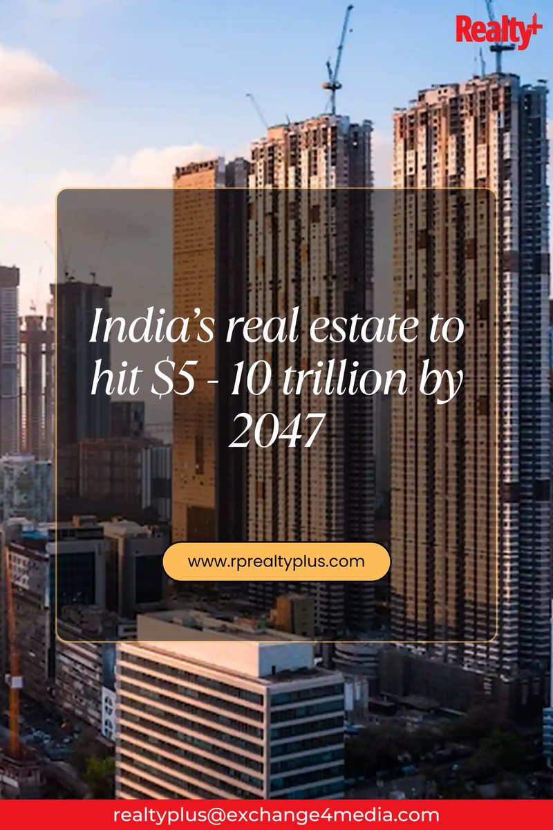 RPRealtyPlus's tweet image. India’s real estate sector is on track to hit a USD 5-10 trillion market size by 2047, contributing nearly 20% of the country’s GDP.

Read more: rprealtyplus.com/news-views/ind…

#RealEstateForecast #CREDAI #Colliers #RealEstateGrowth #InvestIndia #UrbanTransformation #PropertyTrends