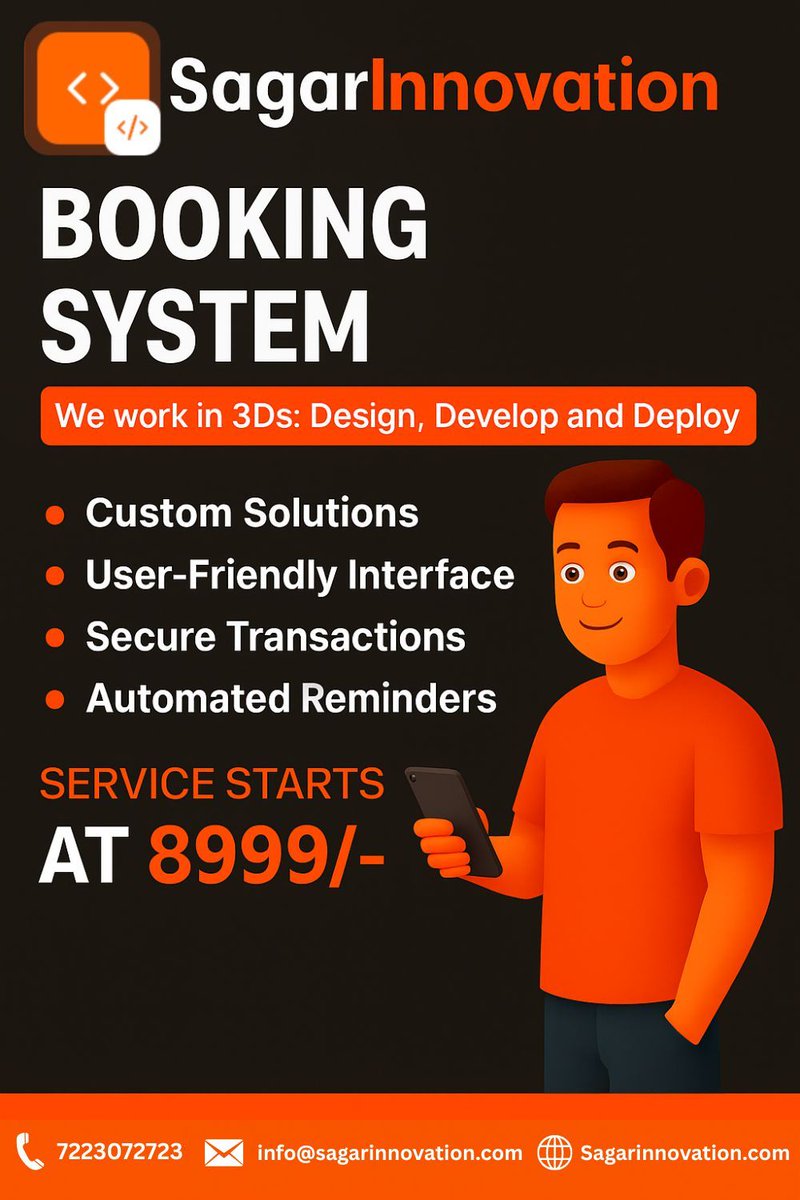InnovationSagar's tweet image. Our new Booking System is here 🚀
✅ Seamless scheduling
✅ Automated reminders
✅ Integrated payments
✅ Real-time analytics
“We work in 3Ds: Design, Develop and Deploy”
📞 7223072723 | 🌐 Sagarinnovation.com
#BookingSystem #SagarInnovation #DigitalSolutions
