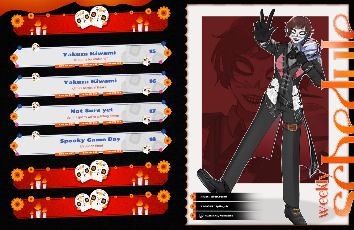 Nomusito | Calavera Trophy Hunting Vtuber (@nomusito) on Twitter photo NEW WEEK, NEW SCHEDULE 
9/14 - 9/20 
gonna finish up the 100% playthrough this week soon. here's hoping i dont have much trouble with mahjong this time. also will be playing more Signalis since i've been thinking about it since i last played it. NEW WEEK, NEW SCHEDULE 
9/14 - 9/20 
gonna finish up the 100% playthrough this week soon. here's hoping i dont have much trouble with mahjong this time. also will be playing more Signalis since i've been thinking about it since i last played it.