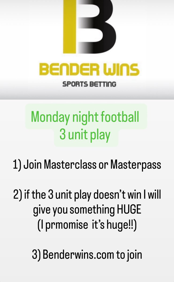 Huge offer for the Monday night football 3 unit play. If the 3 unit play doesn’t win I promise I will take care of you big time!!!