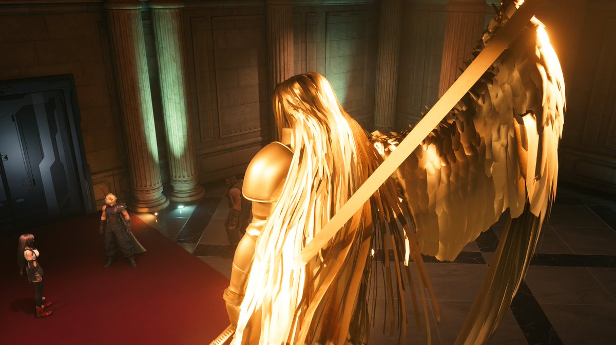 Ohagi_9551's tweet photo. Oomf discovered a remake mod that replaces the statue of President Shinra with one of Sephiroth at Shinra HQ and I happened to have the right save file. The statue of Seph is so beautiful omg 🥹 https://t.co/m5BiX85yNw