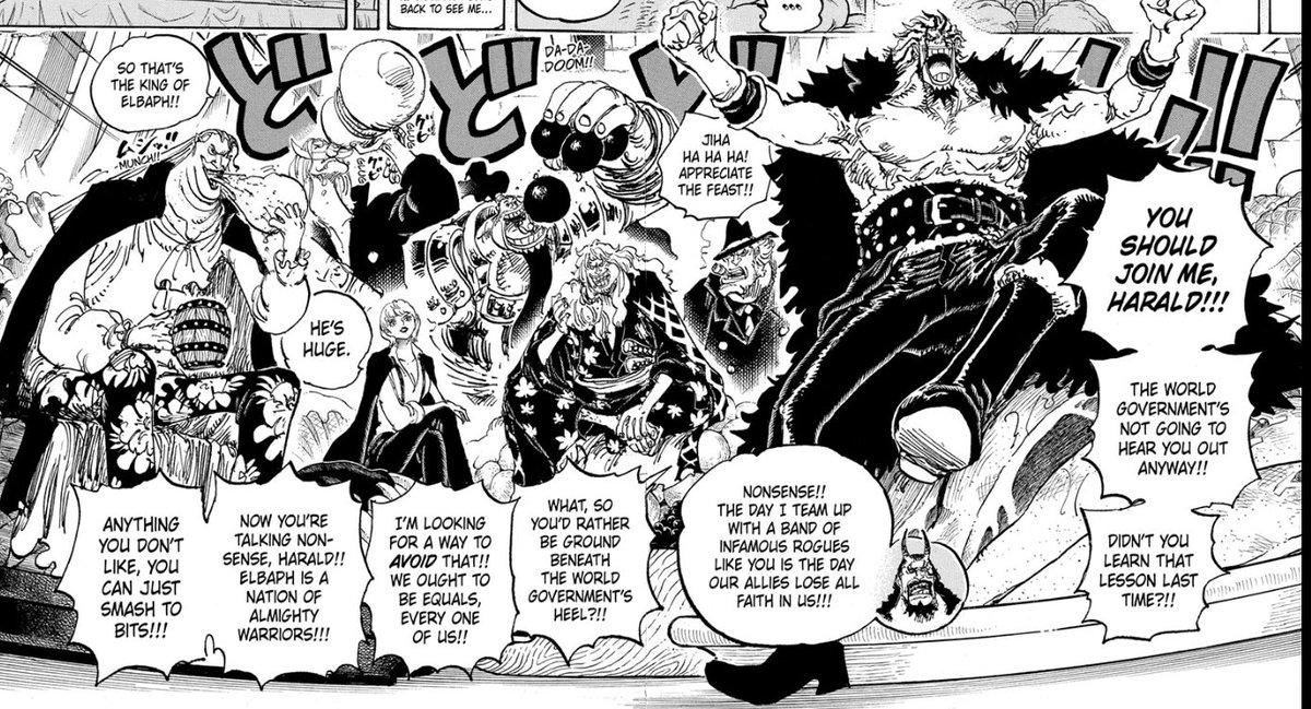 Ajerlodhi's tweet photo. Rocks and his crew just exude such an immense aura. All group shots of them feel so.. overwhelming. Through pure visual language alone, you understand completely that this is a gathering of some of the strongest pirates in history. https://t.co/nytPh9l6YA