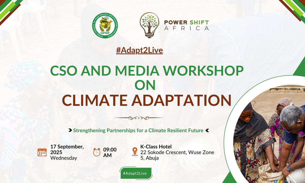 gifsep4climate's tweet image. Happening this week in #Abuja #Nigeria
#Adapt2Live 
Journalists turn climate science into action. #ClimateAdaptation needs their voice. 
 #Adapt2Live
#GIFSEP
@PowerShftAfrica