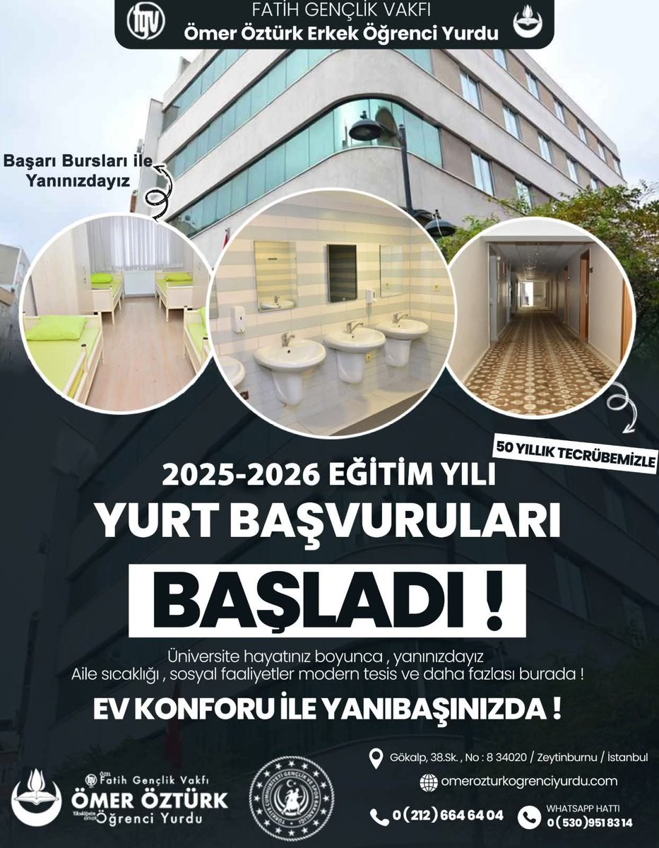fatihgenclikvkf's tweet image. Fatih Gençlik Vakfı Yurtları Yeni Eğitim Dönemine Hazır

Osmangazi Öğrenci Yurdu ve Ömer Öztürk Öğrenci Yurdu, için ön kayıt başvuruları devam etmektedir.

Başvuru ve detaylı bilgi için:

omerozturkogrenciyurdu.com

osmangaziogrenciyurdu.com

#Yurt #Burs #FGV