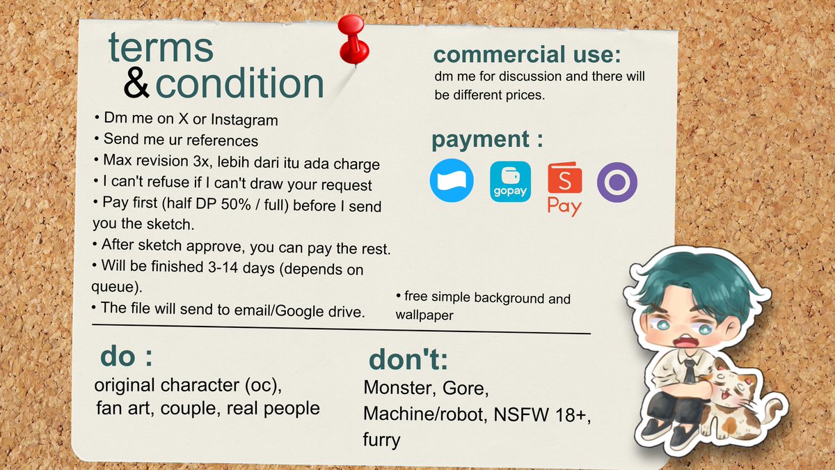 [ like &amp; share r appreciated 💞]

hola gais aku open commission yaa, dan berikut adalah pricelist nyaaa. lokal only 🇮🇩. hit me up on dm ajaa! 

#opencommision #artcommision