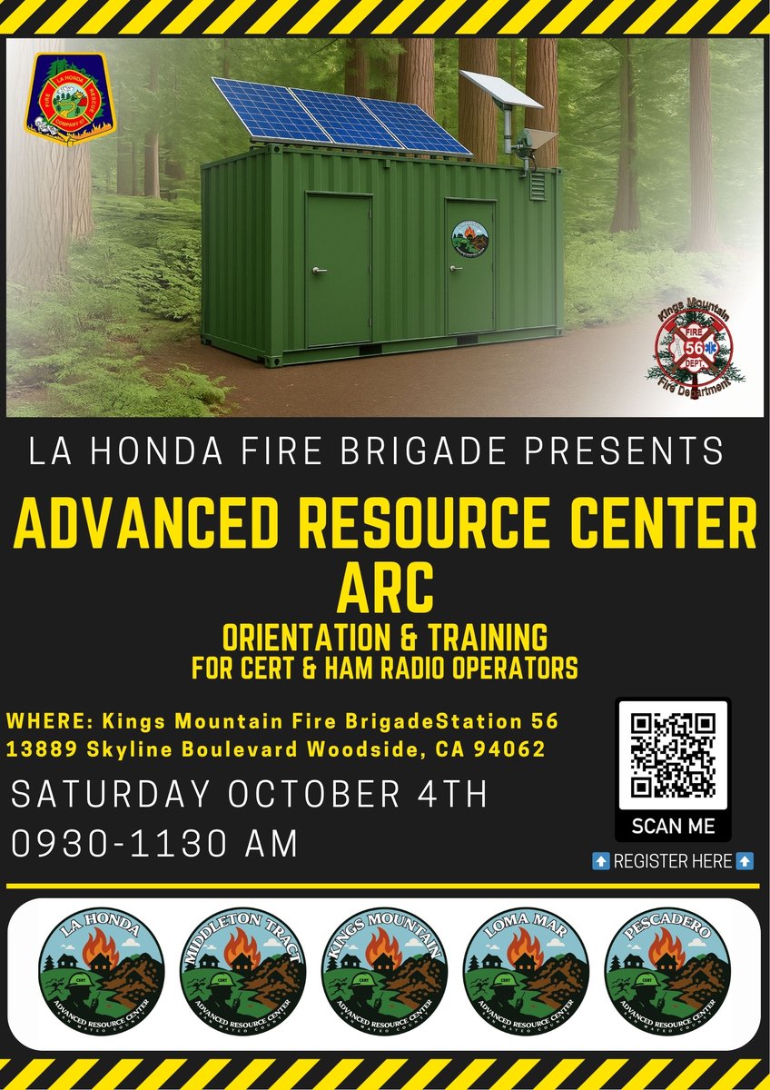 LaHondaFD's tweet image. ATTN CERT &amp;amp; HAM RADIO OPERATORS : See the unveiling of the first of 5 Advance Resource Centers for the South Coast - Generously made possible by Measure K funds from San Mateo County! Saturday Oct 4th from 9:30AM-11:30AM /// Free with RSVP : KingsMountainARC.eventbrite.com