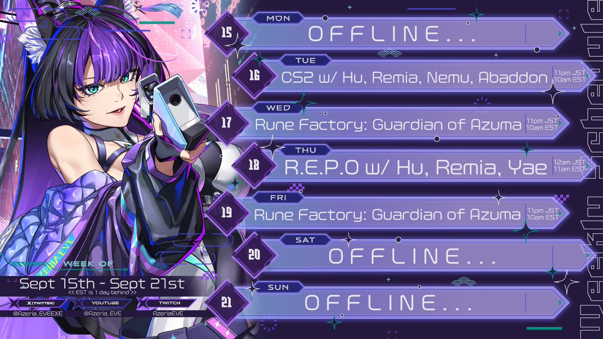 〖 Schedule = Sept 15th ~ Sept 21st 〗

DO YOU REMEMBER? THE 21ST NIGHT OF SEPTEMBER-
Ahem...CS2 this Tues? I'm baby...