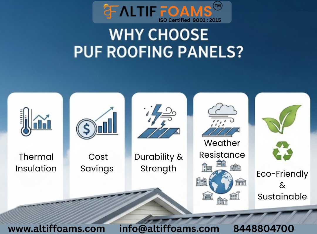 Altiffoams's tweet photo. Strong, efficient &amp; sustainable! 🌱
Altif Foams ISO-certified PUF Roofing Panels offer durability, insulation &amp; cost savings for industries in Greater Noida &amp; beyond.

📩 info@altiffoams.com | 📞 8448804700

#RoofingSolutions #PUFRoofingPanels https://t.co/OxBkXJpIiD