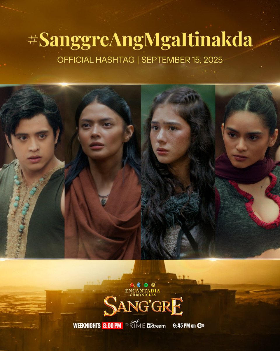 Encantadia Chronicles: Sang'gre (@gmaencantadia) on Twitter photo Magsasama-sama na ang apat na itinakda! ๐๐๐ช๏ธ๐ฅ 
Official hashtag: #SanggreAngMgaItinakda
#Sanggre | 8:00 PM sa GMA Prime at Kapuso Stream, 9:45 PM sa GTV Magsasama-sama na ang apat na itinakda! ๐๐๐ช๏ธ๐ฅ 
Official hashtag: #SanggreAngMgaItinakda
#Sanggre | 8:00 PM sa GMA Prime at Kapuso Stream, 9:45 PM sa GTV