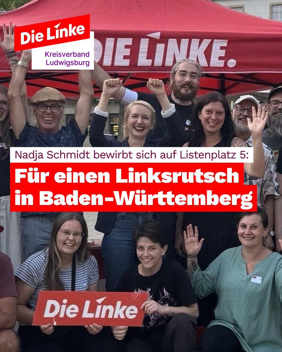 dielinke_LB's tweet photo. Für einen Linksrutsch in #BaWü

#NadjaSchmidt bewirbt sich um Listenplatz 5 bei der Landeslistenaufstellung zur #ltbw26 am 8. März. Nadja ist von Beruf Krankenpflegerin, erfahrene Gewerkschaftlerin &amp; Kommunalpolitikerin.

#DieLinke #ltwbw26 #LinkeBW #linkeludwigsburg https://t.co/dLQKWR7L88