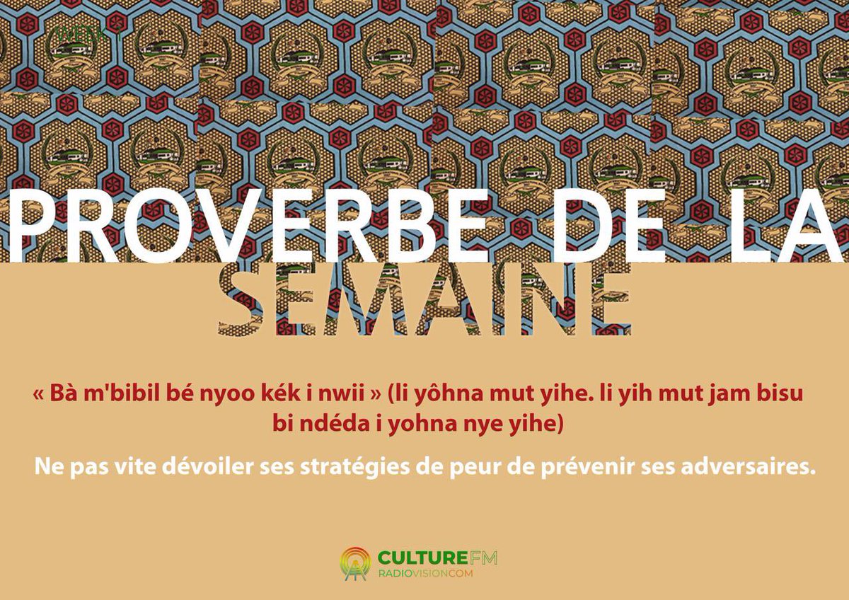 Dans un monde où tout se partage, il est bon de se rappeler que certaines choses méritent de rester secrètes, au moins le temps qu'elles prennent forme.

C’est ce que nous enseigne le
Proverbe de la semaine. 

#Proverbe #Réflexion #Silence #Stratégie #Eséka #CultureFM