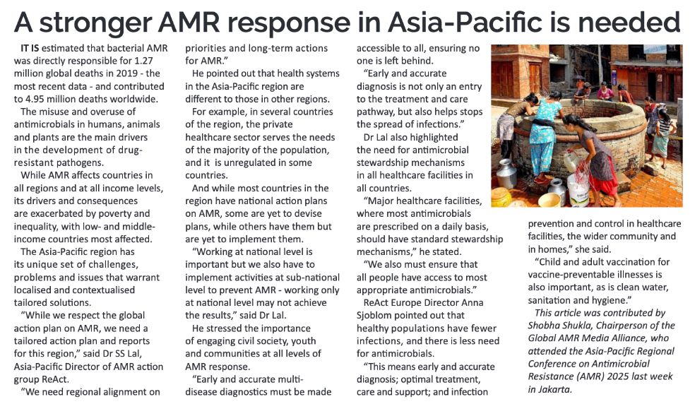 globalamrmedia's tweet image. #PublishedToday 💠 Read insights from Asia Pacific #AntimicrobialResistance Conference leaders @DrSSLal & Anna Sjöblom of @ReActGroup
💠Pharmacy Daily, Australia (15 September 2025)
pharmacydaily.com.au/news/a-stronge…
💠C N S
citizen-news.org/2025/09/call-f…
#AMR #AntibioticResistance #antibiotics