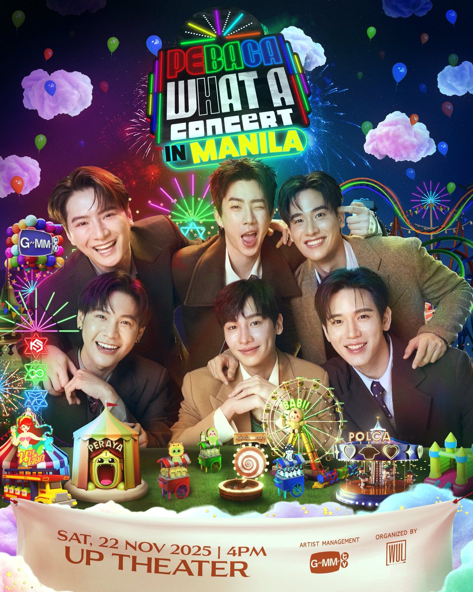GMMTV's tweet image. Eyes here, PERAYA, BABII and POLCA! 👀

Krist, Singto, Off, Gun, Tay, and New are coming back to the Philippines on November 22! 

Save the date and get ready to have a lot of fun at the PEBACA WHAT A CONCERT IN MANILA 🎡. 

🎟️ Tickets go on sale starting September 20, 12PM (PHT)…