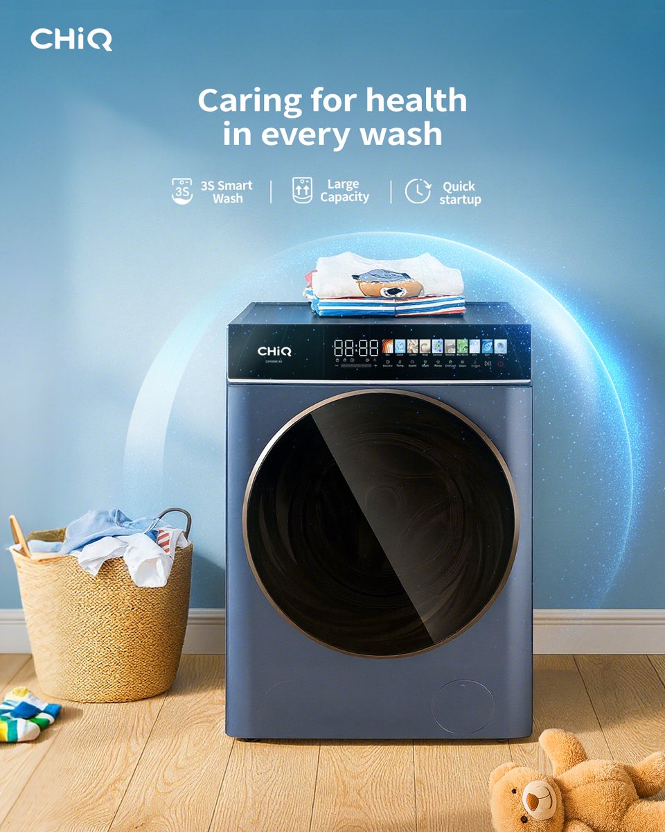 GlobalCHiQ's tweet image. Healthier care starts with every wash. 
CHiQ washing machine easily handles large quantities of laundry needs with large capacity and quick startup mode. 
Special settings like 3S Smart Wash make laundry convenient for every family. 💙👕🍼

#CHiQ #SmartwithStyle #CHiQSmartGuard