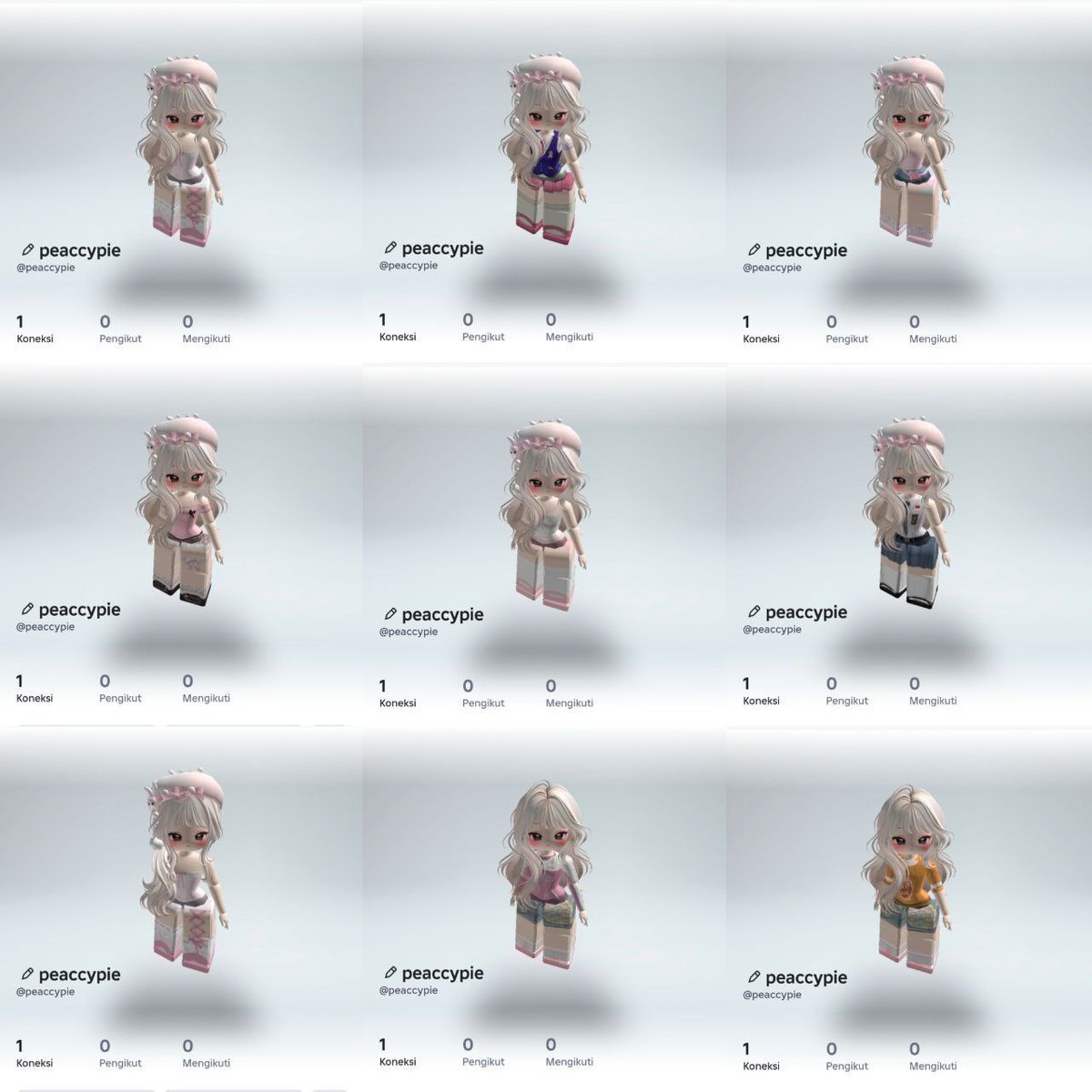 ai4icu's tweet photo. hi, wts want to sell akun roblox lagi
spek:
- usn cantik no angka, no underscore
- body blush doll &amp; chibi 
- sisa 91 robux
- 13+
- bisa gonta ganti baju imup
- pem cewe
dm for price ya https://t.co/iUdbF3Igsx