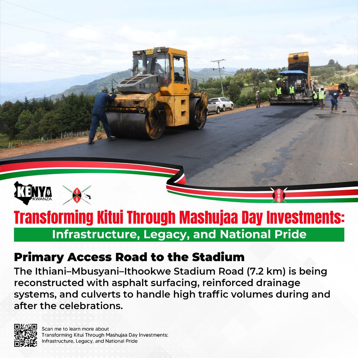 lawrencekitema's tweet photo. As part of the Mashujaa Day preparations, key road upgrades are underway in Kitui County, including the improvement of the Mulutu–Ithiani Market–Kiliko Road and the 7.2 km Ithiani–Mbusyani–Ithookwe Stadium Road. These projects will provide a direct link to the B62 highway, boosting trade, improving market access, and driving long-term economic growth in the region.