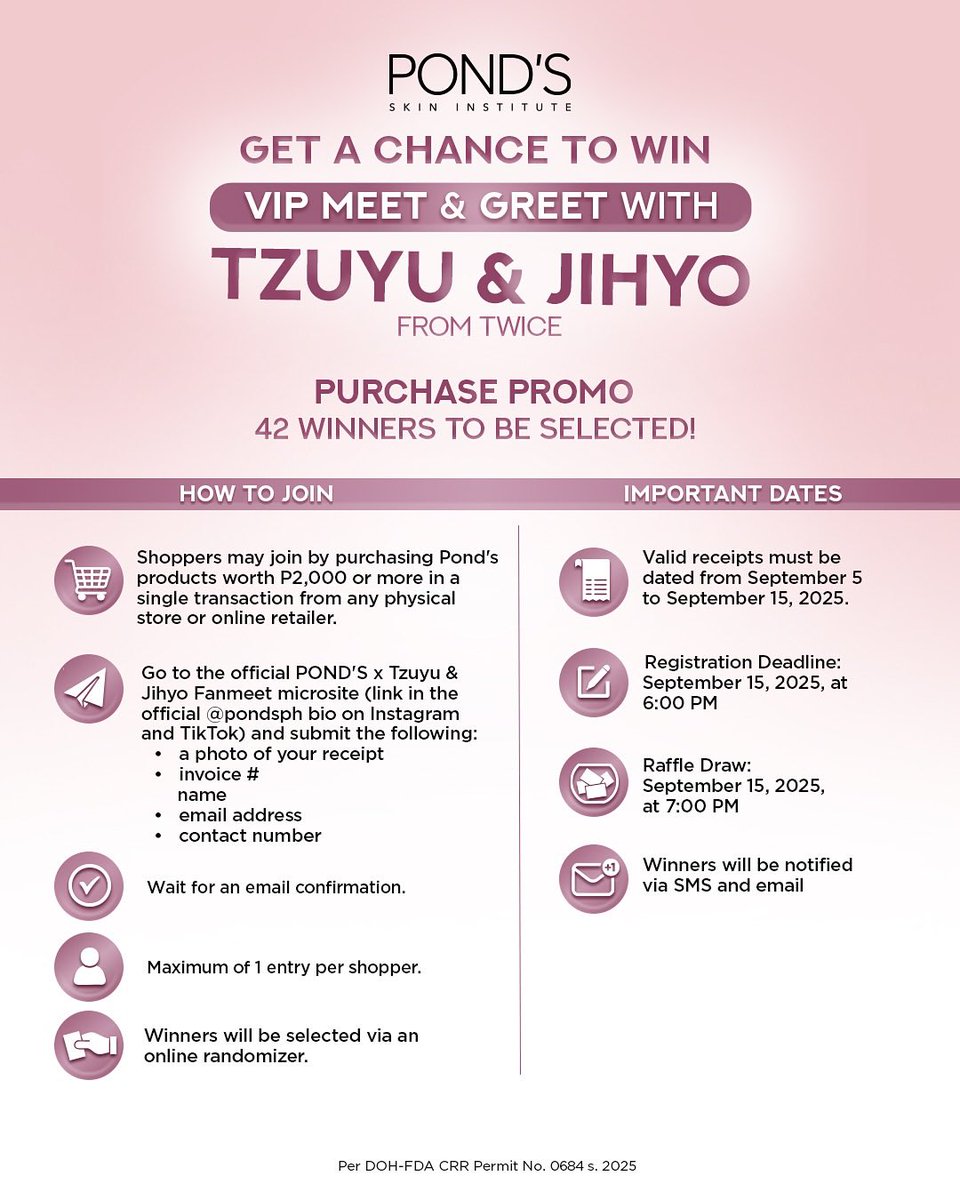 Just a few hours left before the submission deadline and the big announcement of the winners for the Meet &amp; Greet with Tzuyu and Jihyo🌷! Don’t miss your chance to be one of the lucky fans! 💙💛

Announcement:
PURCHASE: 09.15 | 7:00 PM
UGC: 09.16

#PondsPHxJiTzu
