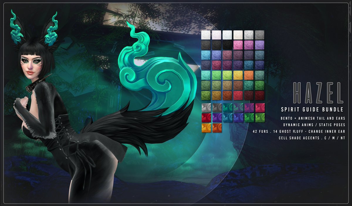 ✨ Introducing the Spirit Guide Bundle ✨ @ kustom9

Bento + Animesh ears and Tail set.
42 fur + 14 ghost fluff options
Color the inner ear separately! 

More info / tp: flic.kr/p/2rtsTq1