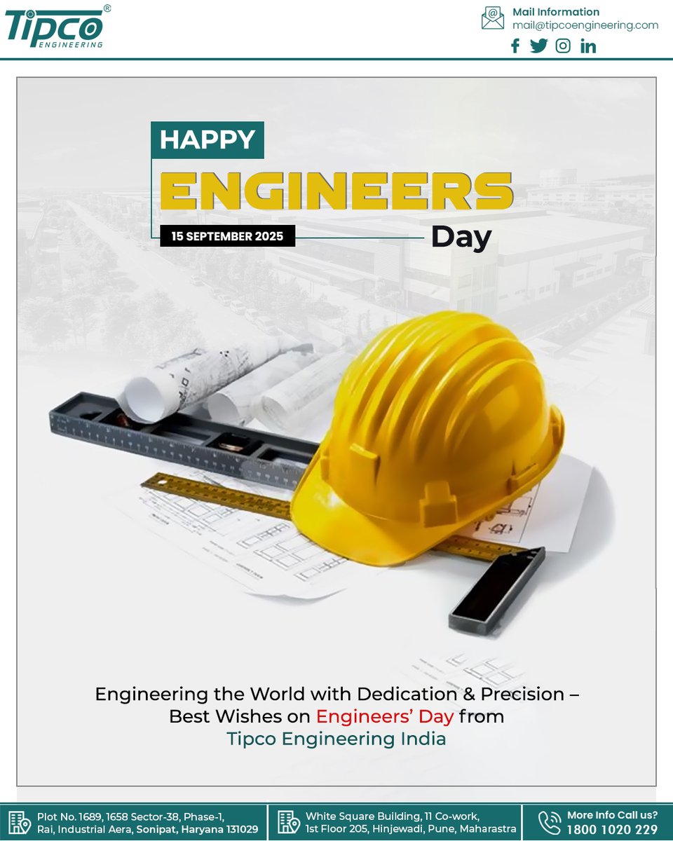 tipcoengineer's tweet image. Shaping the future with precision and passion. 🏗️⚙️
Happy Engineers’ Day from Tipco Engineering India! 💛
.
.
.
.
#EngineersDay2025  #tipcoengineering #EngineeringExcellence #innovation #makeinindia🇮🇳