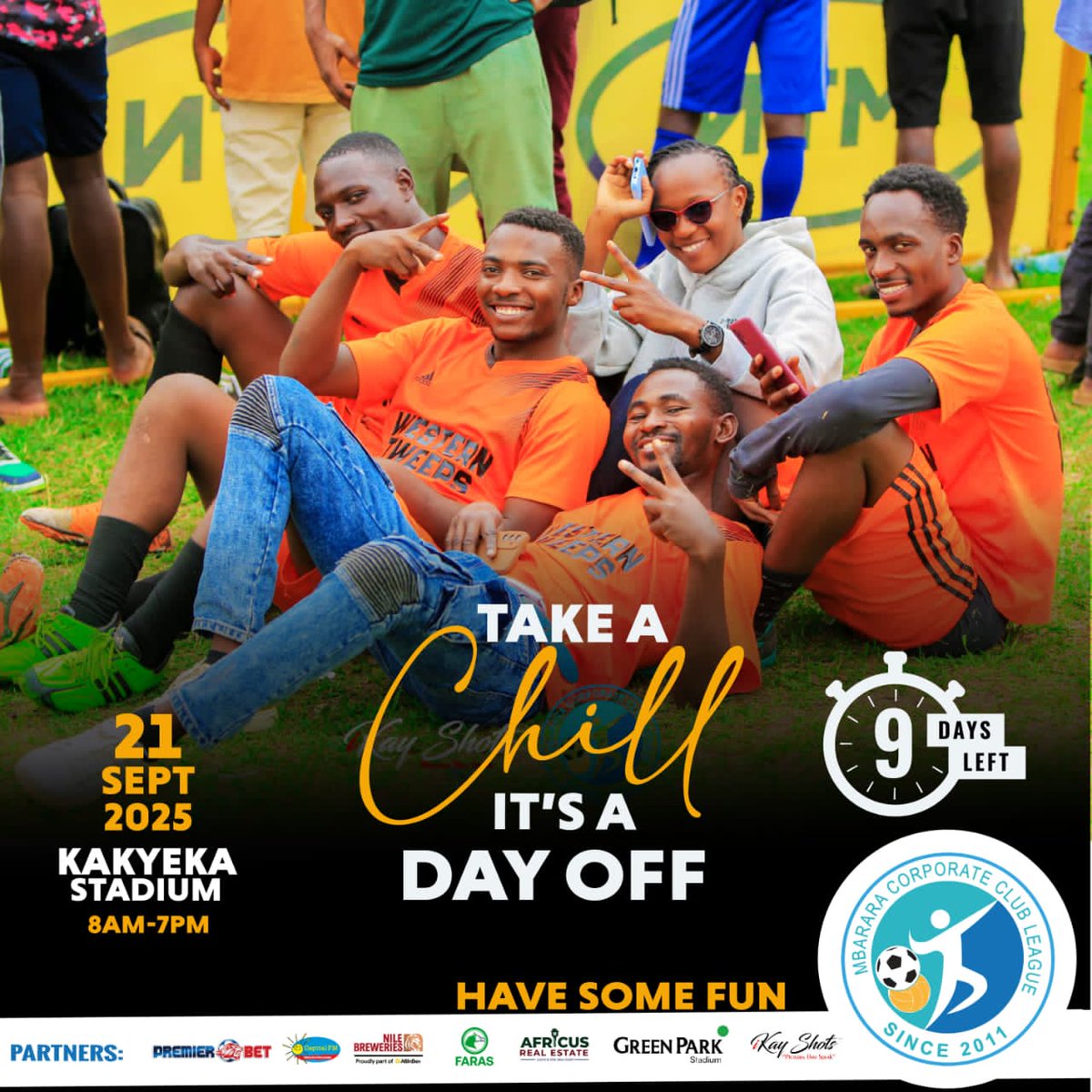 *CORPORATE LEAGUE COUNTDOWN*

*Take a day off; Chill and Team Build*.

*5 DAYS TO GO*📌

#MbraCorpClubLeague8thOuting 
#MbraCorpClubLeague2025