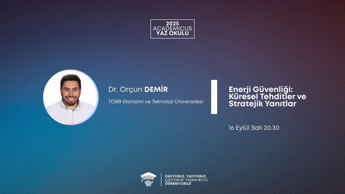 Academicus (@tracademicus) on Twitter photo Yarın akşam saat 20.30'da ise <a href="/orcundemir6/">Orçun Demir</a> Hocamızla "Enerji Güvenliği: Küresel Tehditler ve Stratejik Yanıtlar" başlıklı bir oturum gerçekleştireceğiz.
Kayıt için: forms.gle/fhEWbJS92P85dW… Yarın akşam saat 20.30'da ise <a href="/orcundemir6/">Orçun Demir</a> Hocamızla "Enerji Güvenliği: Küresel Tehditler ve Stratejik Yanıtlar" başlıklı bir oturum gerçekleştireceğiz.
Kayıt için: forms.gle/fhEWbJS92P85dW…