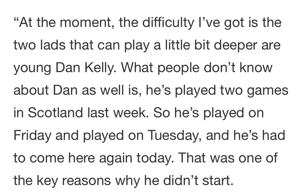 I personally thought Kelly’s looked good when he’s come on so far this season. 

Does this point at that we could see him on Monday if we go back to a 4231? #Millwall