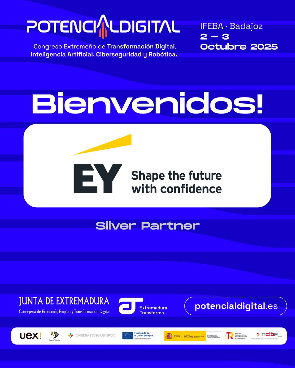 🌍 En Potencial Digital 2025 seguimos sumando aliados que inspiran confianza en el futuro.

👉 Hoy damos la bienvenida a EY (Ernst &amp; Young) como Silver Partner, una firma global que lleva años acompañando a empresas y administraciones en sus procesos de transformación y