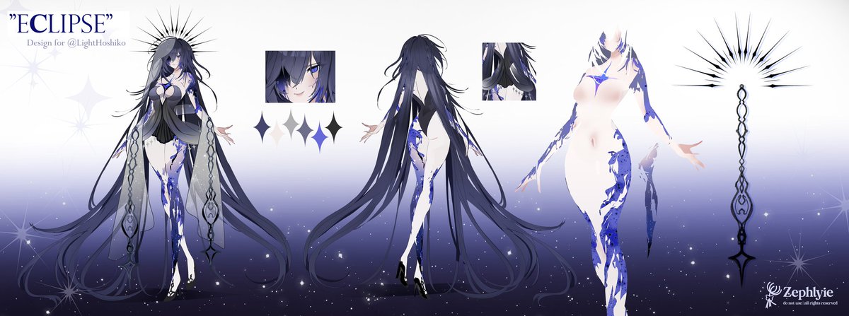 She's here!
May I Introduce you to:

🌘Eclipse 🌘

The Dark/Evil counterpart to Light!

She will have her own little lore coming but for now I'm so happy to have her design!

🎨: <a href="/zephlyie/">Ephnel ☁️🦋✧</a>