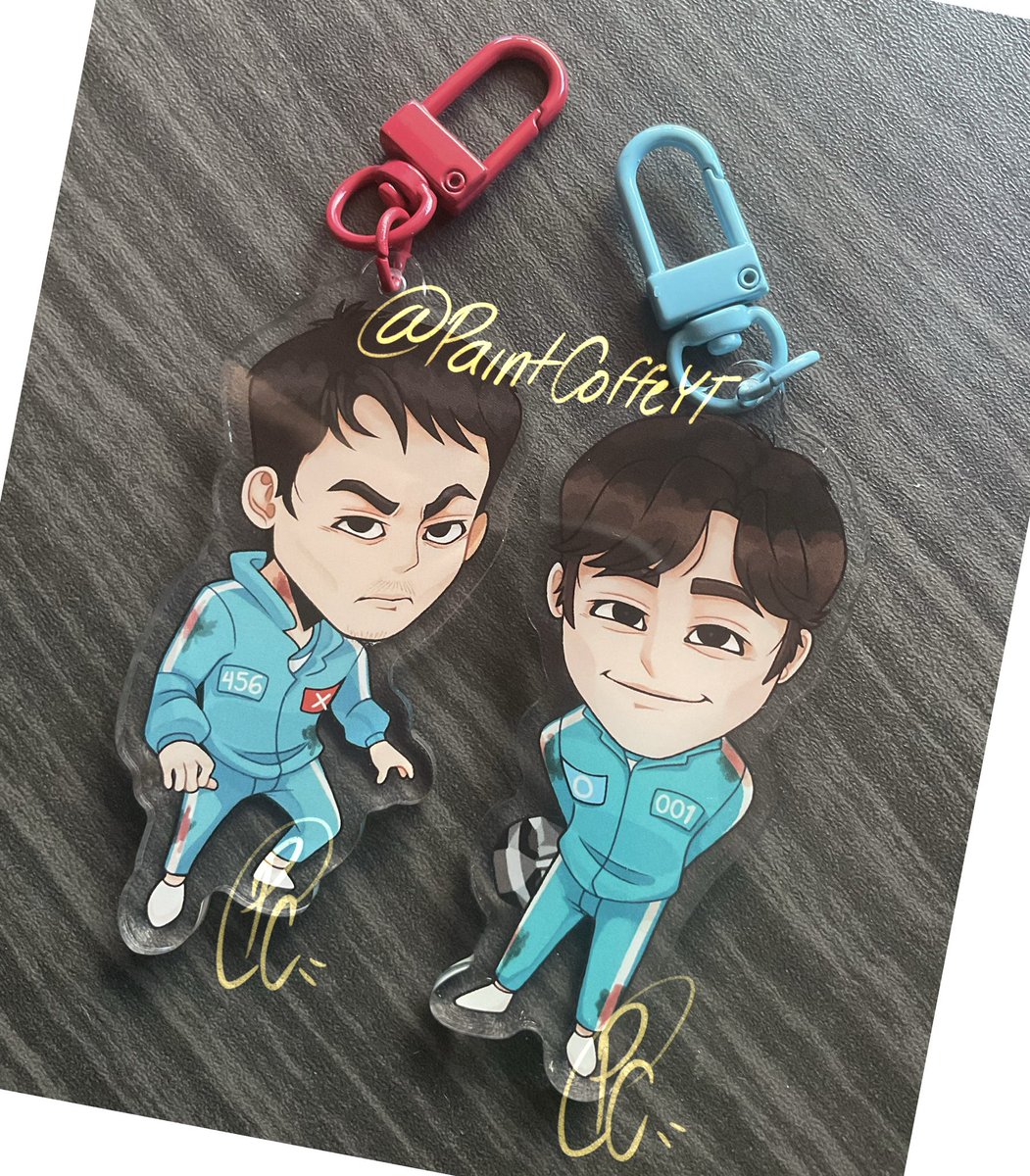 llaveros con mis diseños // keychains with my designs ✨💙❤️
#SquidGame #squidgamefanart #player001 #player456 #gihun #inho