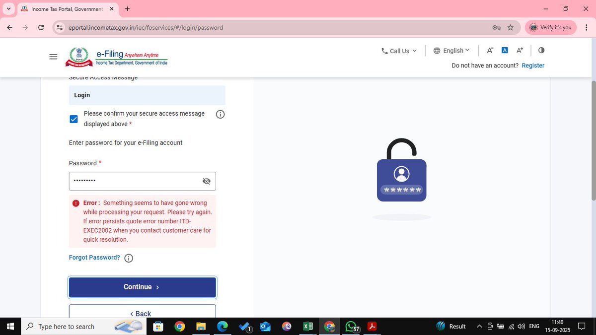 amin_arma's tweet photo. @IncomeTaxIndia @FinMinIndia @nsitharamanoffc @AiftpEz @aotaa2020 A new error cropped up. tried logging in with different PAN's. its not PAN specific. dont ask me to mail the PAN. https://t.co/Un0AKUoX1b
