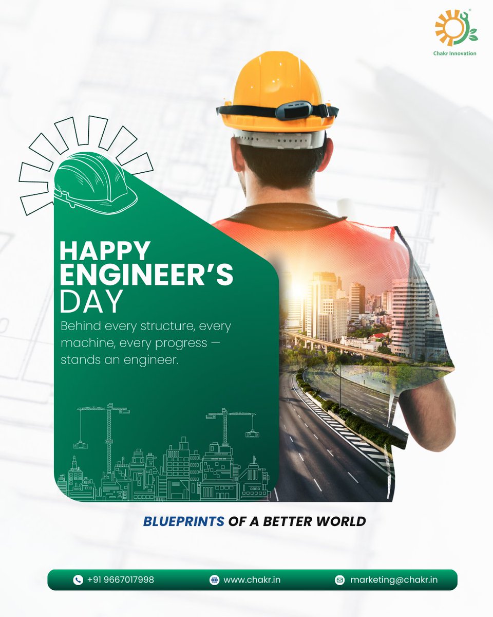 From blueprints to breakthroughs, engineers are the backbone of progress.
At Chakr Innovation, we salute the minds who design, build, and innovate for a sustainable tomorrow. 🌍💡

𝐇𝐚𝐩𝐩𝐲 𝐄𝐧𝐠𝐢𝐧𝐞𝐞𝐫’𝐬 𝐃𝐚𝐲! ⚙️

#EngineersDay2025  #Innovation @