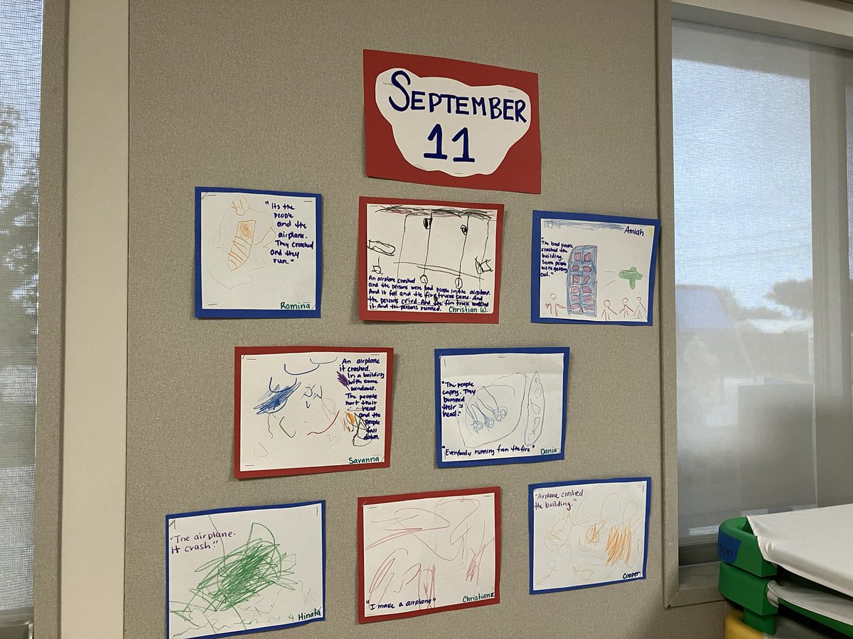 VIPVillage1's tweet photo. Ms. Korina‘s classroom learned about the importance of 9/11 in an age-appropriate way-drawing pictures and practicing oral storytelling to share what they learned. 
They also had fun exploring shapes in a creative way, using 🔴, 🔺, &amp; 🟥’s to build their very own slice of pizza. https://t.co/XIEyMpjXie