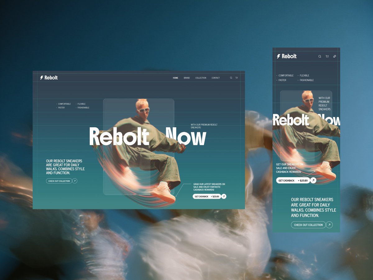 Vexo_Lab's tweet image. Rebolt – Sneakers Hero Section