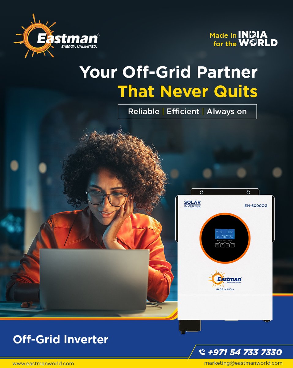 EastmanWorld's tweet photo. Beyond the grid, but never without power.
Eastman keeps you reliable, efficient, and always on.

📞 +971 54 733 7330
📧 marketing@eastmanworld.com
🔗 https://t.co/mn5Z8ZmsEt

#EastmanWorld #OffGrid #GoOffGrid #GoOffGridLiving #PowerThatLasts #EnergyStorage 
#CleanEnergy https://t.co/0bbVaP1idD