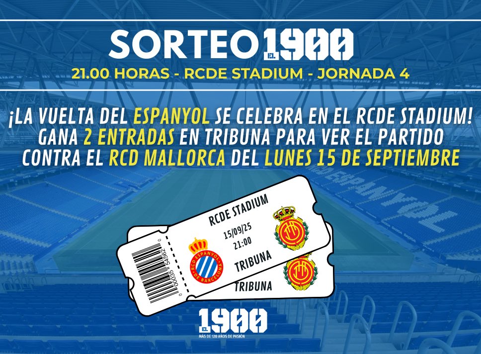 ⏰ ¡Arriba Pericos que es lunes y juega el Mágico!

🤔 Estás indeciso por ir al RCDE Stadium...

Sorteamos una entrada doble para el #EspanyolMallorca 🎟️

Para participar:   
⚠️ Síguenos en X+RT  
📲  Menciona a tu acompañante    

👉🏽 Sorteo abierto hasta las 12h

#rcde #El1900