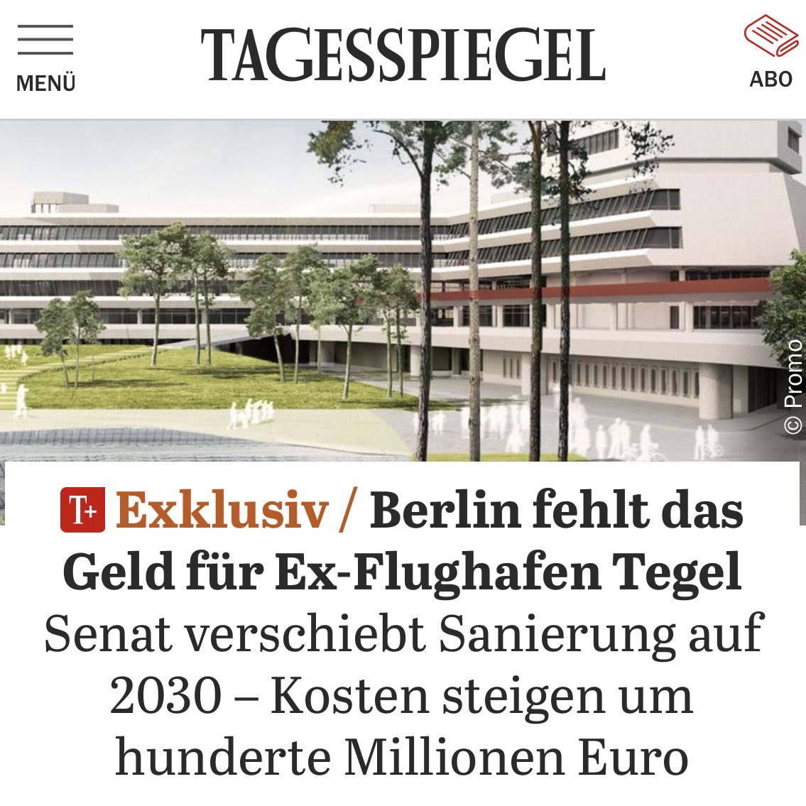 Wird ausgerechnet der Flughafen #TXL zum neuen #BER? <a href="/TspCheckpoint/">Tagesspiegel Checkpoint</a> berichtet, dass der Umbau des „Campus #Tegel“ hunderte Millionen teurer und sich um Jahre verzögern wird. Auch beim Start-Up-Hub gibt es laut <a href="/Tagesspiegel/">Tagesspiegel</a> massive Probleme. #Berlin braucht kein #Tempelhof 2.0!