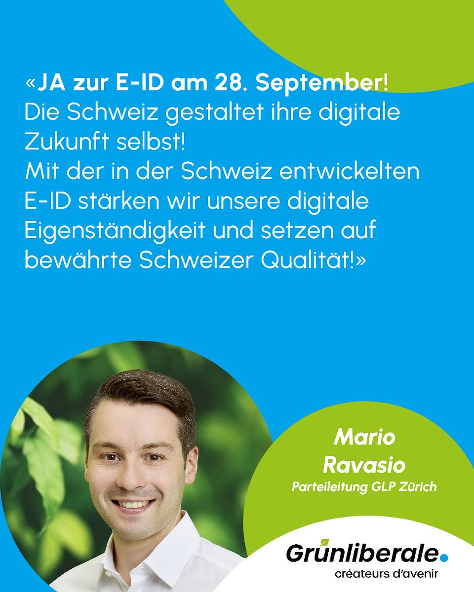Am 28. September stimmen wir über den elektronischen Identitätsnachweis ab!
Die neue #EID ist #staatlich, #sicher und #freiwillig!
Gemeinsam für die digitale #Identität der #Schweiz
JA zum Bundesgesetz über den elektronischen Identitätsnachweis!

#CHVote25 #proeid #Abst #Abst25
