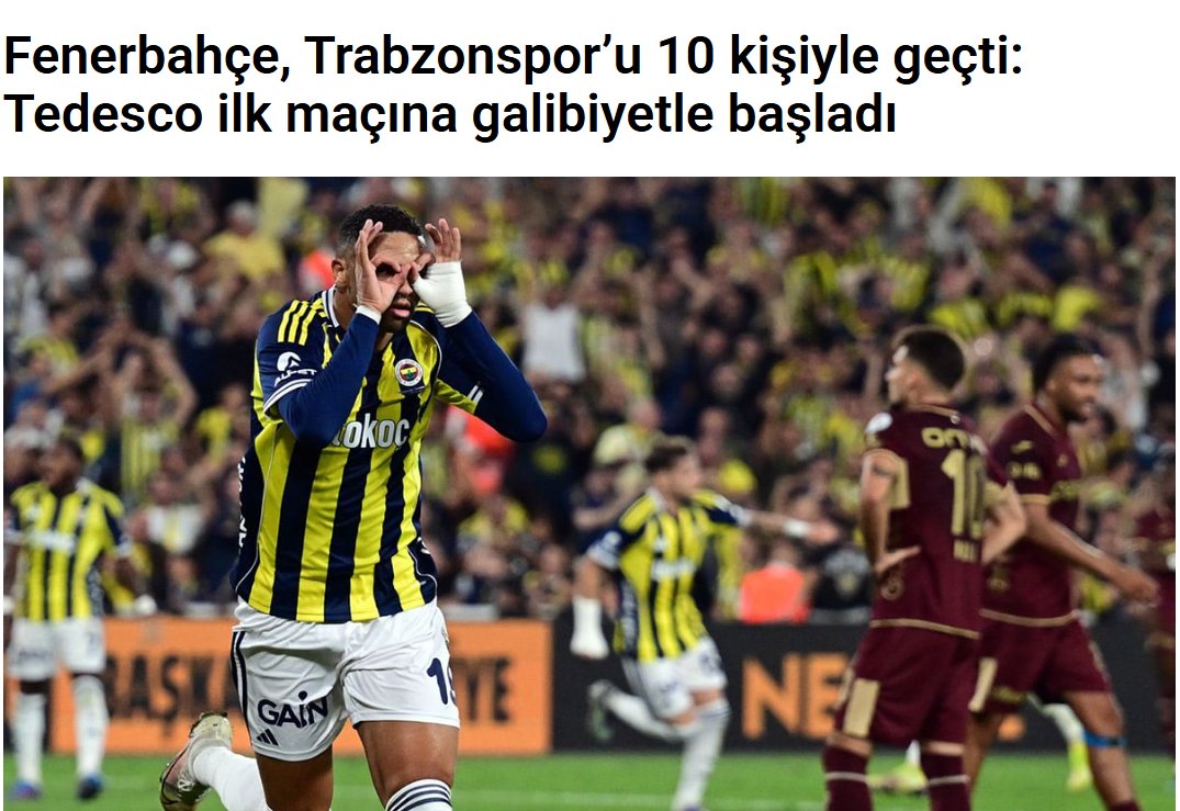 avhalildogan's tweet photo. Nasıl bir başlık bu yaa. 10 kişi kalan Trabzonspor. Başlığa göre Fenerbahçe 10 kişi kalmış. Fenerbahçe, "Trabzonspor’u 10 kişiyle geçti: Tedesco ilk maçına galibiyetle başladı" https://t.co/aGrqxqOjoY @KararHaber aracılığıyla https://t.co/e4wHOkG5fB