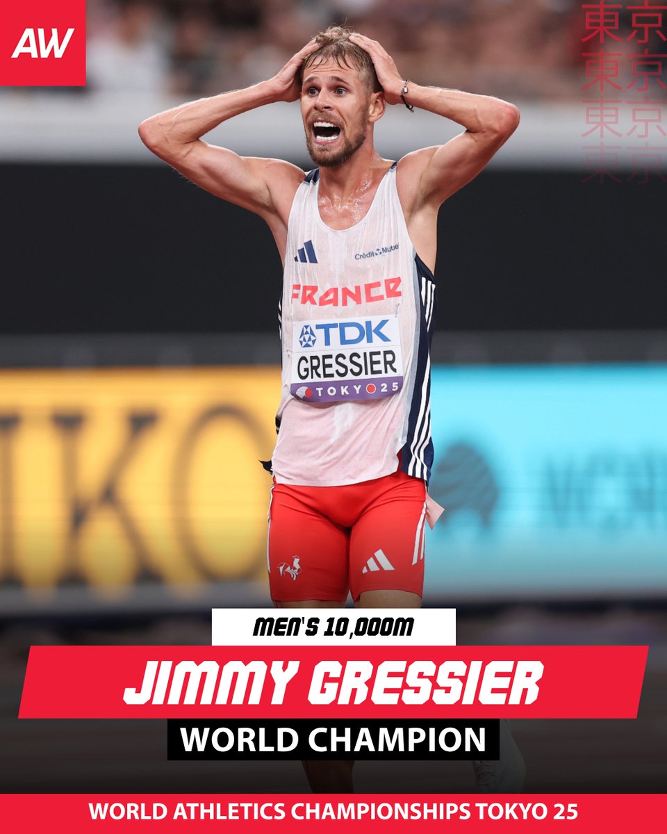 ASNLondon's tweet image. 🏃 RUNNING 🏃
➡️ Jimmy Gressier gets World Title of 10,000m in 28:55.77 at #watokyo25. Jimmy now 28 was my #OneToWatch a decade ago and has had a brilliant #Athletics career.  He's got the drive, the genetics, and the skill. Great work Jimmy. @WATokyo25
@jimmy_gressier France 🇫🇷