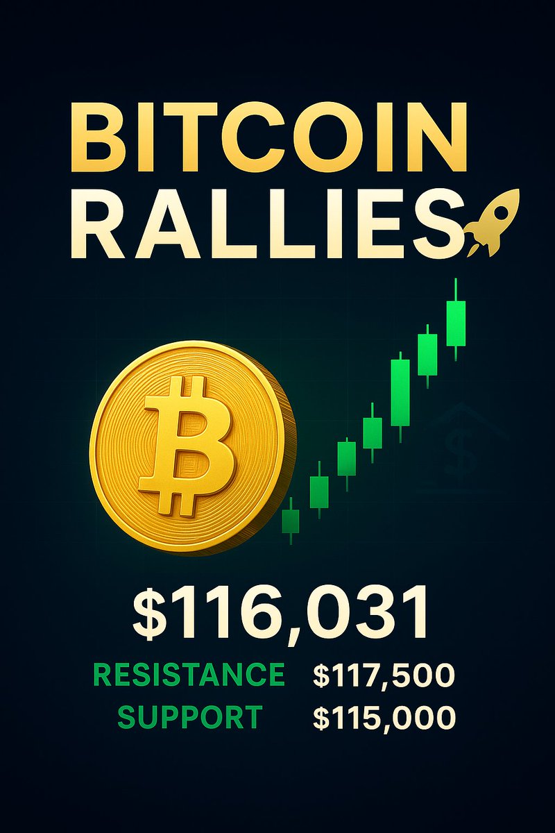 samp_fx's tweet image. 🚀 बिटकॉइन में उछाल
पिछले एक हफ्ते में बिटकॉइन करीब 4.4% बढ़कर $116,031 तक पहुँच गया है।
इस उछाल के पीछे वजह है उम्मीदें कि अमेरिकी फेडरल रिज़र्व ब्याज दरों में कटौती कर सकता है।

#Bitcoin #CryptoNews #BitcoinRally #BTC #CryptoMarket #DigitalAssets #CryptoUpdate #CryptoTrading
